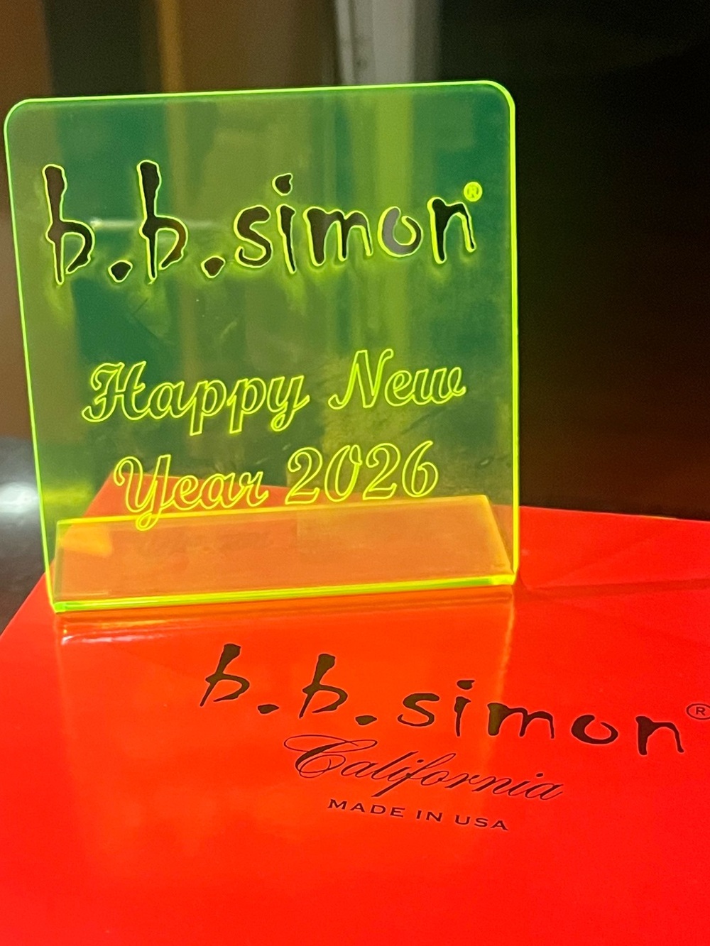 B.B. Simon Neon Green Acrylic Happy New Year 2026 Cut out Display